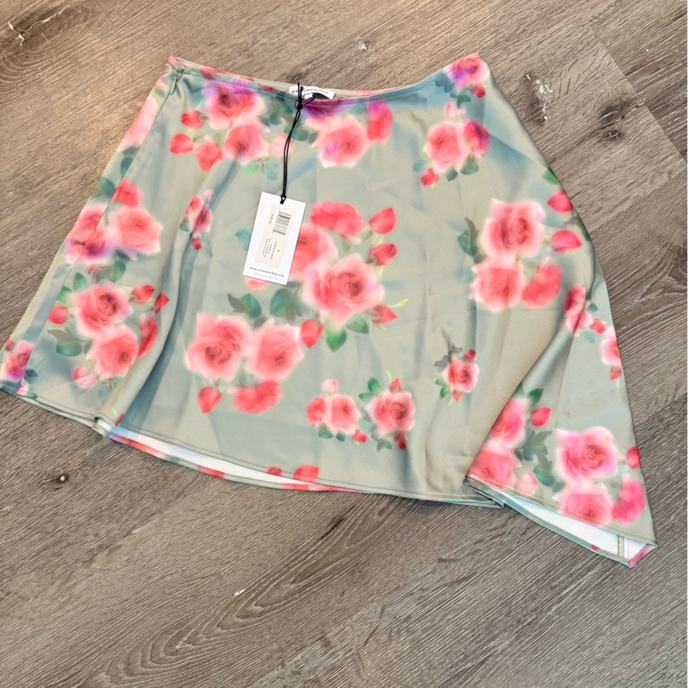 WeWoreWhat ASYM Slip Skirt Sage Pink Floral Satin NWT Size 2 & 10